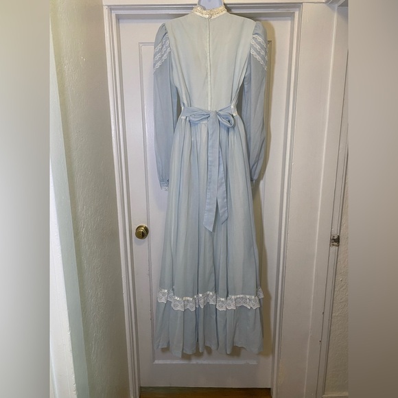 EUC True Vintage 1970s Pastel Pale Blue Gunne Sax Dress Lace Trim Pearl Buttons - Picture 6 of 13